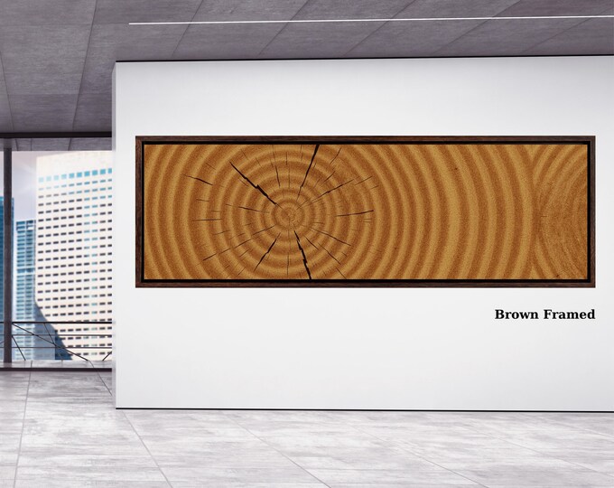 Panoramic Tree Rings Canvas Art, Elegant Natural Stump Print, Brown Framed Wall Decor