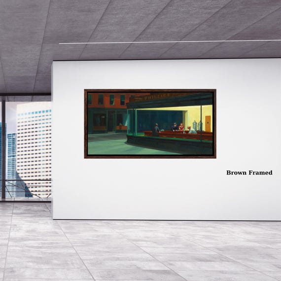 Edward Hopper Nighthawks Canvas Wall Art, Realism American Art Reproduction, Modern Abstract Painting Print, Classic Urban Night Scene