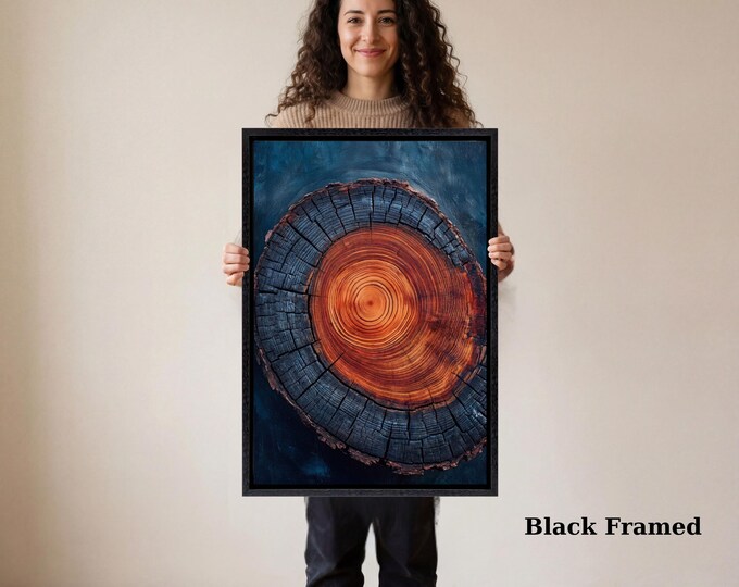 Colorful Tree Ring Canvas Print, Abstract Wood Texture Wall Art