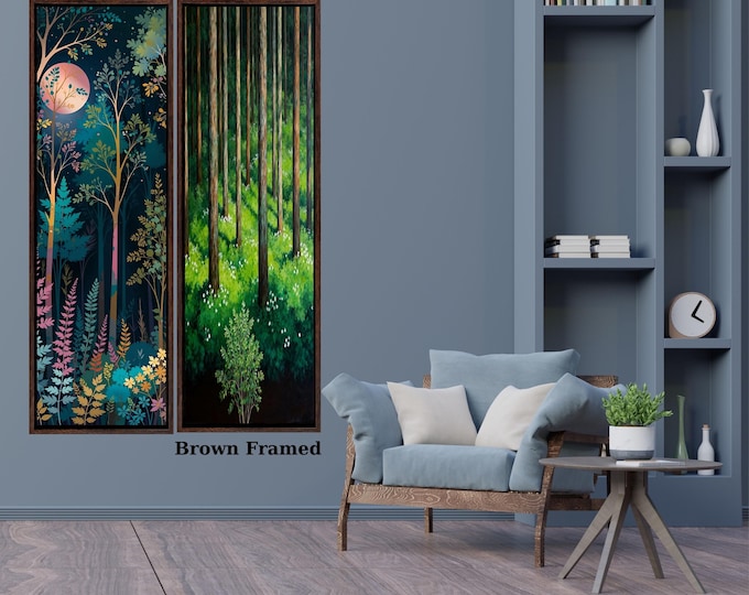 Klimt Inspired Botanical Canvas Wall Art, Sun Moon Star, Set of 2