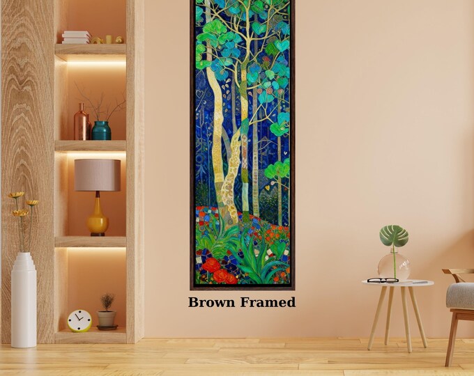 Long Narrow Canvas Wall Art: Modern Sun and Tree Scene (Entryway Size)
