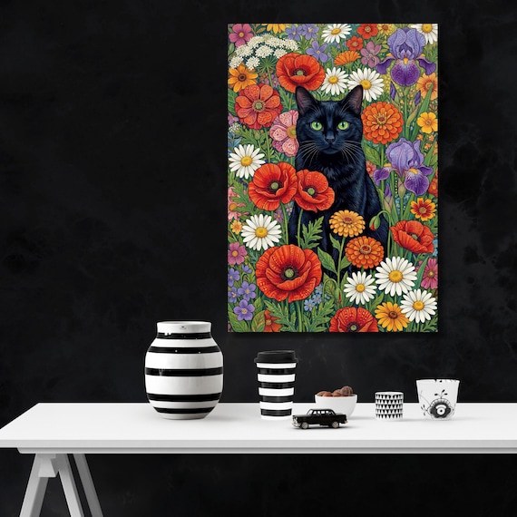 Klimt Style Cat Canvas Wall Art – Golden Art Nouveau Animal Decor Print