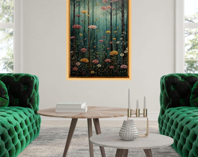 Full Moon Wildflower Klimt Style Canvas Print, Flower Garden