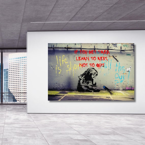 Street Art Banksy Girl and Blue Bird, Banksy Canvas Art Print, Banksy Girl and Blue Bird Quote, Office Wall Art,Banksy Canvas Christmas Gift