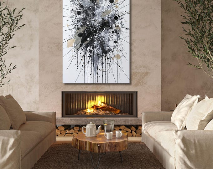 Pollock Style Drip Painting Canvas Art, Abstract Splatter Print, Modern Wall Decor