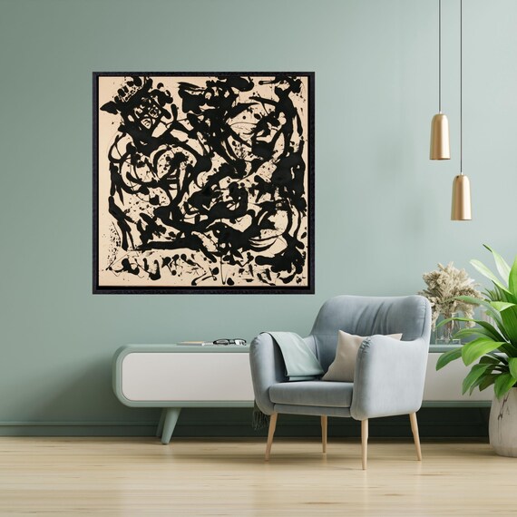 Jackson Pollock Number 17 1951 Canvas, Abstract Black Ink Drip Painting, Minimalist Modern Wall Art, Jackson Pollock Reproduction