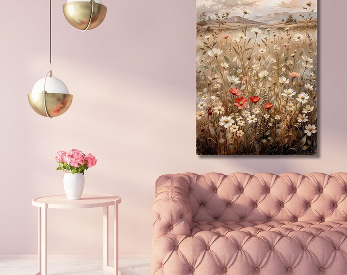 Abstract Wildflowers Field Canvas Print – Gustav Klimt Style Botanical Art