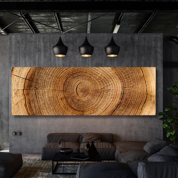 Panoramic Tree Rings Canvas Wall Art Elegant Natural Wall Art Great Design Solution for Echo Tree Ring Print of stump, Tree ring Canvas art