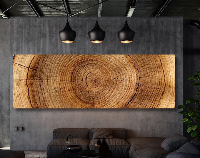 Panoramic Tree Rings Canvas Wall Art, Elegant Natural Stump Print