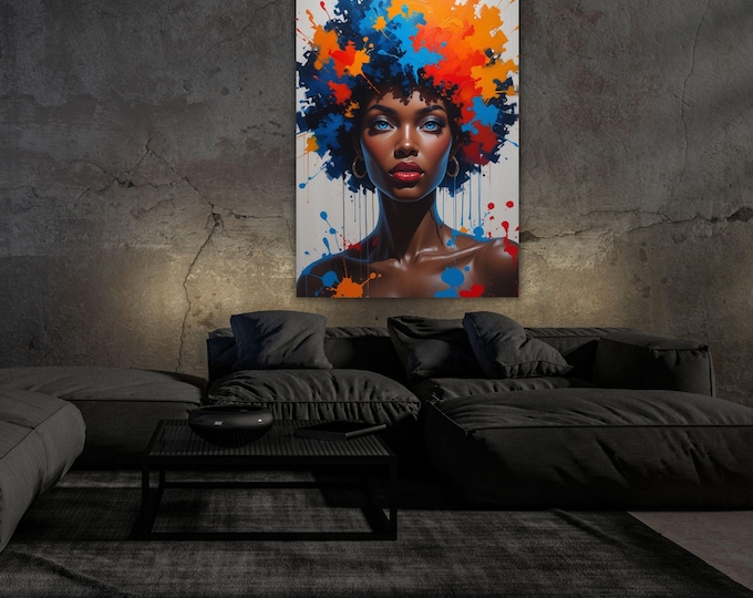 African Woman Wall Art,Abstract Canvas Wall Art Living Room Decor, Woman Canvas Print, Extra Large Wall Art,African American Art Home Decor