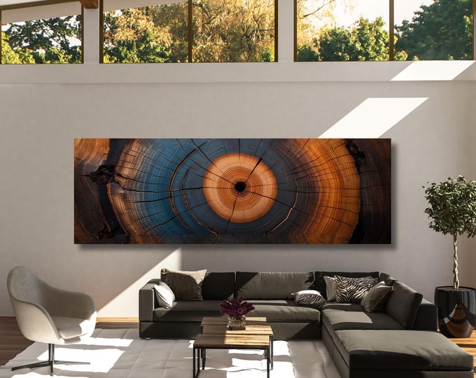 Panoramic Tree Rings Canvas: Natural Wood Wall Art