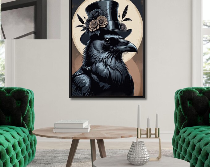 Gothic Raven Portrait Canvas Art, Halloween Witch Print