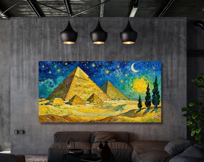 Giza Pyramids in the Style of Van Gogh – Starry Night Inspired Egypt Canvas Wall Art