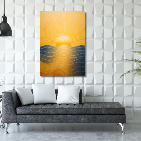 Boho sunset Digital Download,Burn orange poster, Retro brown wall art, Abstract sun and sea print, decor, Gift for retro girl Autumn art