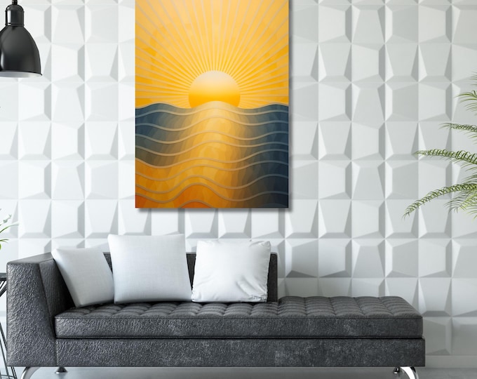 Boho sunset Digital Download,Burn orange poster, Retro brown wall art, Abstract sun and sea print, decor, Gift for retro girl Autumn art
