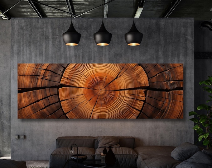 Panoramic Tree Rings Canvas Art, Elegant Natural Wood Print