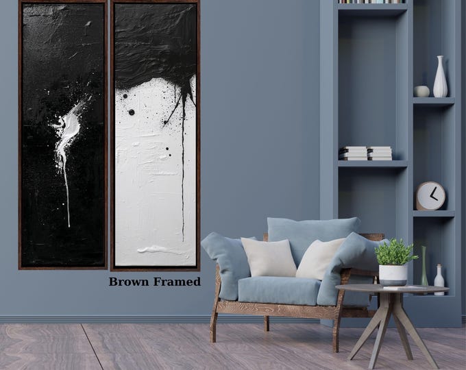 Monochrome Canvas Wall Art, Black and White Nature (Set of 2 Tall Panels)