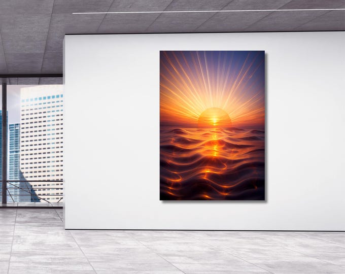 Boho sunset Canvas Wall Art, Burn orange poster, Retro brown wall art, Abstract sun and sea print,Gift for retro girl, Autumn fall decor