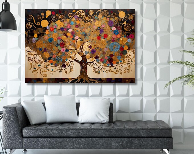 Tree of Life Gustav Klimt Watercolor Canvas Wall Art Print (Digital Download)
