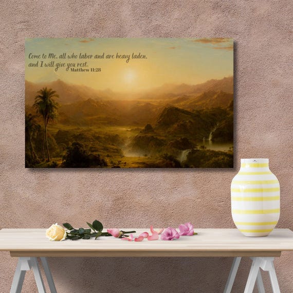 Matthew 11:28 Scripture Canvas Art, Come To Me All Who Labor and Are Heavy Laden, Christian Wall Decor, Bible Verse Landscape Print