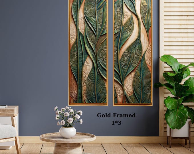 Abstract Leaf Canvas Art: Vertical Wall Decor (Multiple Sizes Available) Long
