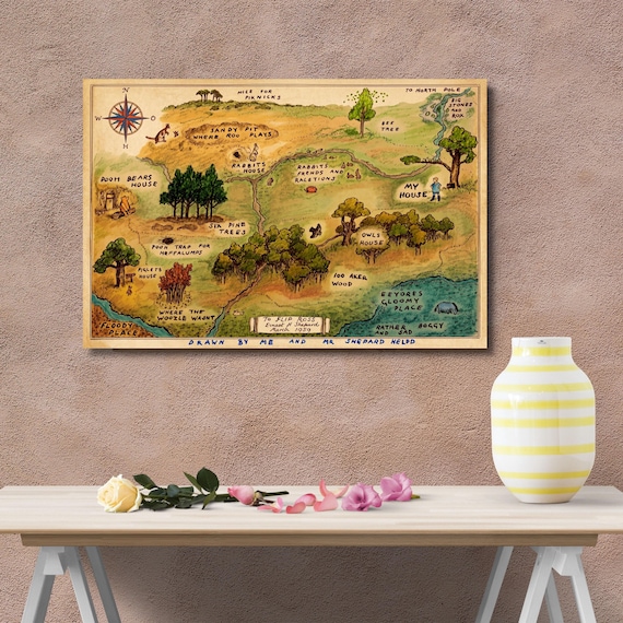 Hundred Acre Wood Map Canvas Print, Winnie the Pooh Vintage Illustration, Nursery Wall Art