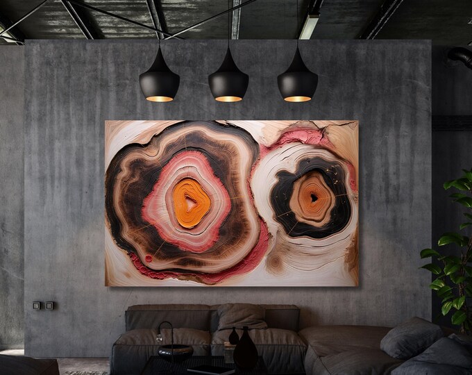Tree Ring Canvas Wall Art, Natural Wood Texture Print, Elegant Home Decor