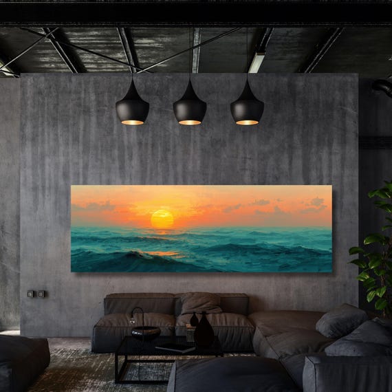 Sunset Panoramic Wall Art,Warm Sun Canvas Print,Minimalist Sunset Wall Decor,Boho Landscape Canvas, Nature Sun Art for Living Room Wall art