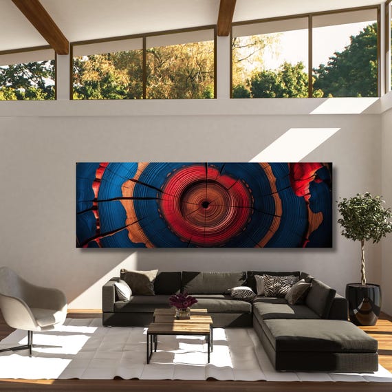 Panoramic Tree Rings Canvas Wall Art Elegant Natural Wall Art Great Design Solution for Echo Tree Ring Print of stump, Tree ring Canvas art