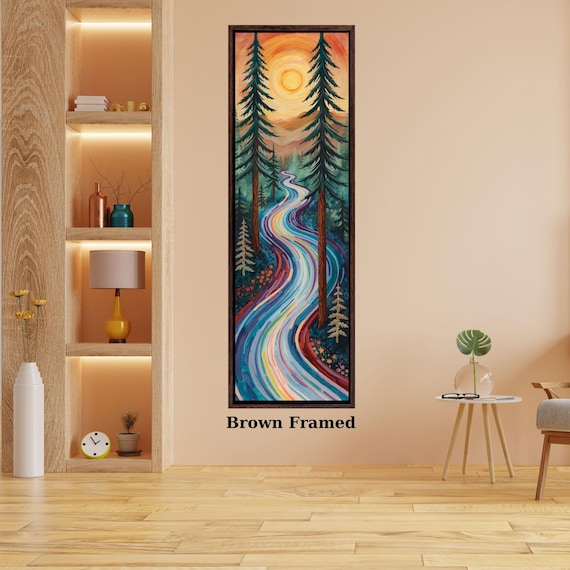 Long Narrow Canvas Wall Art Vertical Nature Print Tall Modern sun Tree or Mountain Wall Decor for Hallway,Entryway Small Space Styling Print