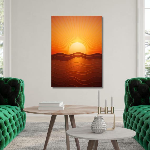 Boho sunset Digital Download,Burn orange poster, Retro brown wall art, Abstract sun and sea print, decor, Gift for retro girl Autumn art