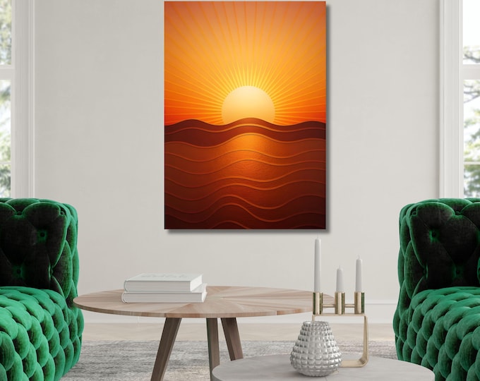 Boho sunset Digital Download,Burn orange poster, Retro brown wall art, Abstract sun and sea print, decor, Gift for retro girl Autumn art