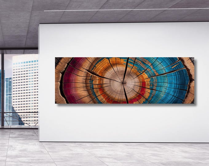 Panoramic Tree Rings Canvas Wall Art Elegant Natural Wall Art Great Design Solution for Echo Tree Ring Print of stump, Tree ring Canvas art