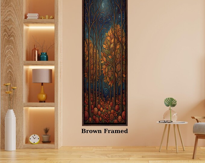 Vertical Nature Canvas Art: Tall Sun, Tree & Mountain Scene