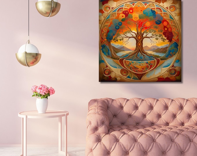Celtic Tree of Life Canvas, Vibrant Symbolic Artwork (Rolled or Stretched)