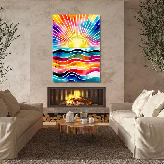 Boho sunset Digital Download,Burn orange poster, Retro brown wall art, Abstract sun and sea print, decor, Gift for retro girl Autumn art