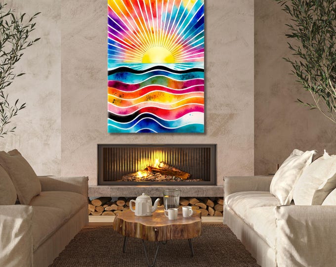 Boho sunset Digital Download,Burn orange poster, Retro brown wall art, Abstract sun and sea print, decor, Gift for retro girl Autumn art