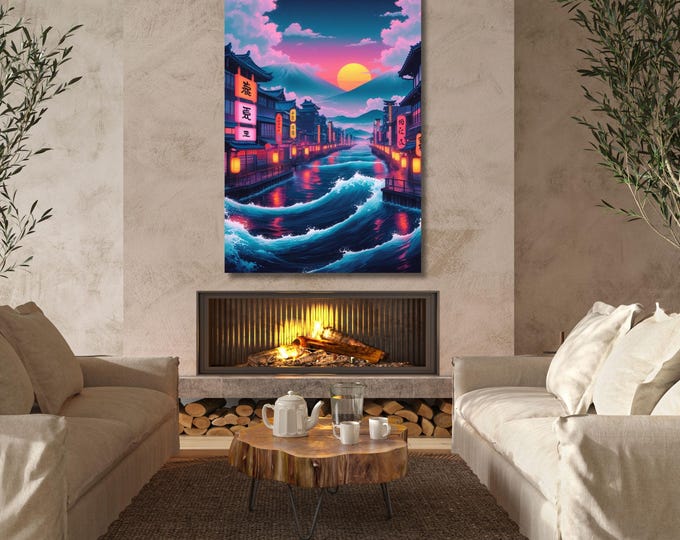 Tokyo City Wall Art: Neon Anime Style - Framed or Unframed