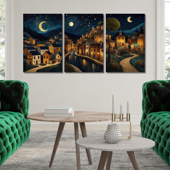 Set of 3 Gustav Klimt Canvas,Kirche in Cassone Art, Houses in unterach Prints,Gustav Klimt Nouveau Prints,Klimt Exhibition Art Ready To Hang