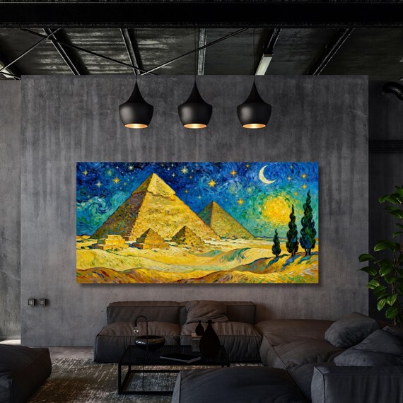 Giza Pyramids in the Style of Van Gogh – Starry Night Inspired Egypt Canvas Wall Art