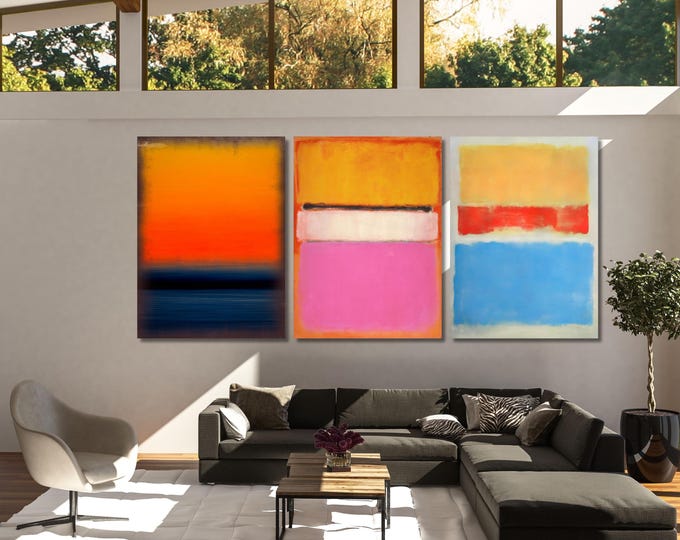 Set of 3 Rothko Style Abstract Canvas Prints: Minimalism Painting