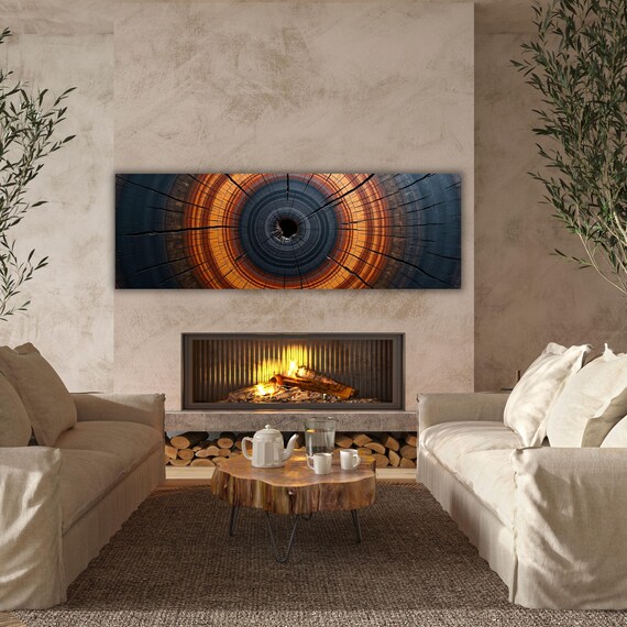 Panoramic Tree Rings Canvas Wall Art Elegant Natural Wall Art Great Design Solution for Echo Tree Ring Print of stump, Tree ring Canvas art