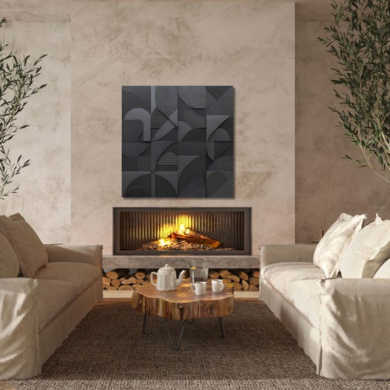 Geometric Abstract Wood Look Canvas Print, Modern Minimalist Wall Art, Natural Texture Artwork for Living Room or Office Decor gift art