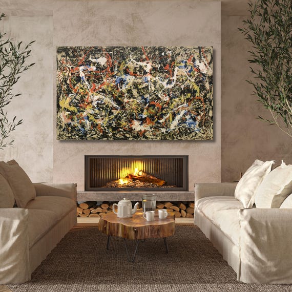 Jackson Pollock Surreal Faces Canvas Print, Abstract Expressionist Wall Art