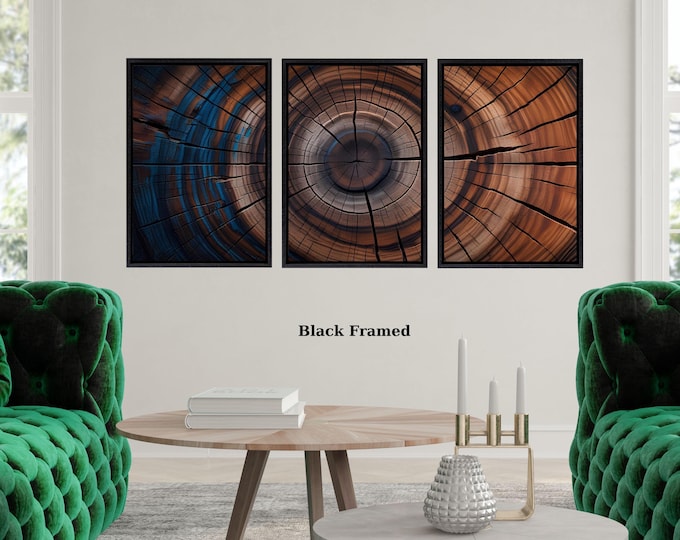 Set of 3 Colorful Tree Rings Canvas Wall Art Large Wood Texture Wall Decor Wood Crack Abstract Canvas Print Modern Trendy Framed Wall Art