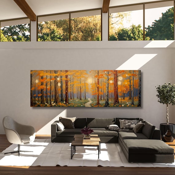 Panoramic Gustav Klimt Birch Forest Print,Gustav Klimt Inspired Art Decor, Gustav Klimt Forest Art Poster, Flower Market Art Tree Canvas art