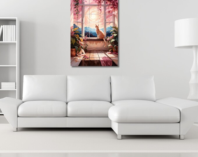 Henri Matisse Inspired Wall Art: Cat by Open Window - Coastal Colors