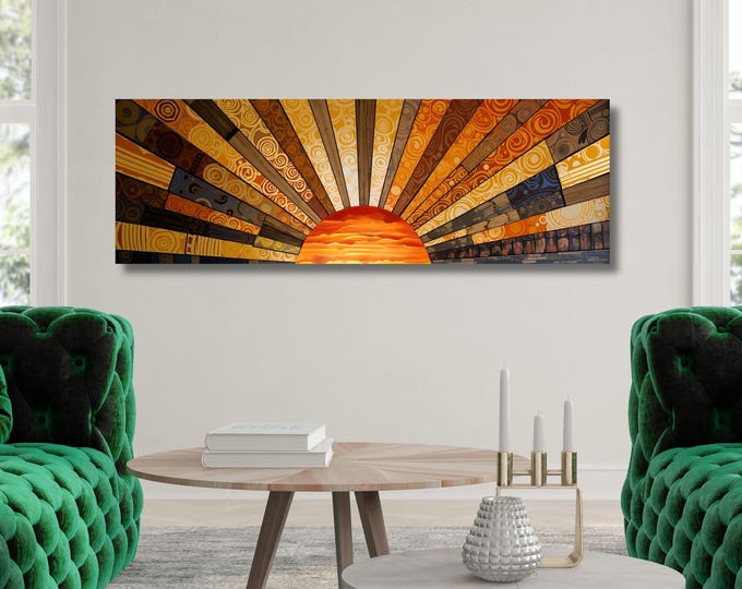 Sunrise Canvas Print, Wood Look Wall Art, Long Bedroom Decor