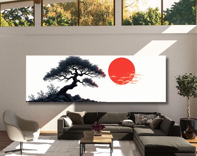 Japanese Maple Tree Sunset Canvas Art: Vintage Rothko Inspired Print