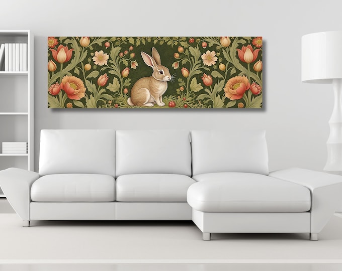 Whimsical Rabbit Canvas in William Morris Style Vintage Floral Animal Wall Art Classic Nature Print for Cottagecore or Nursery Decor Prints